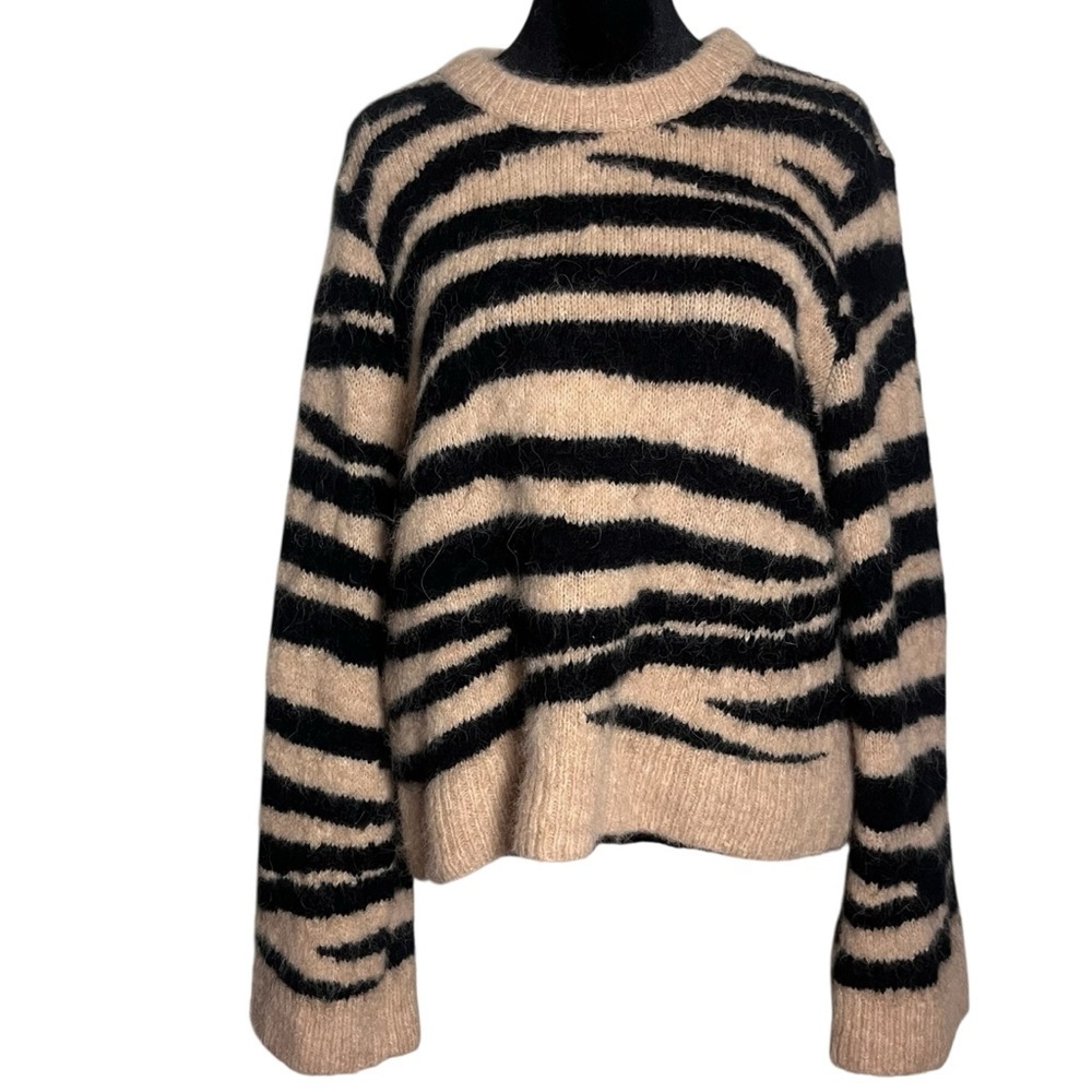 Madewell Pullover Sweater in Tiger Zebra Animal Stripe Wool Alpaca Blend — Lg